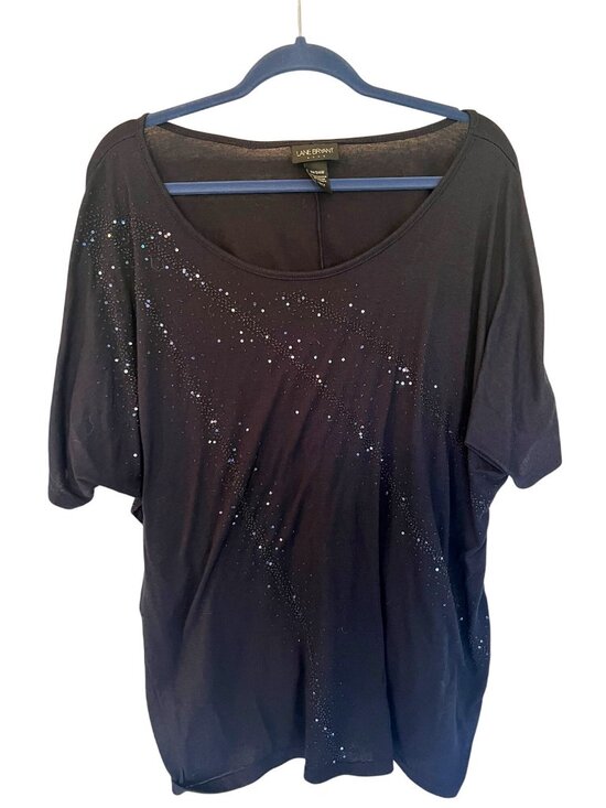 Lane Bryant Tops - Lane Bryant Navy Blue Short Sleeve Sequin Embellished Blouse Knit Shirt Top 22 2